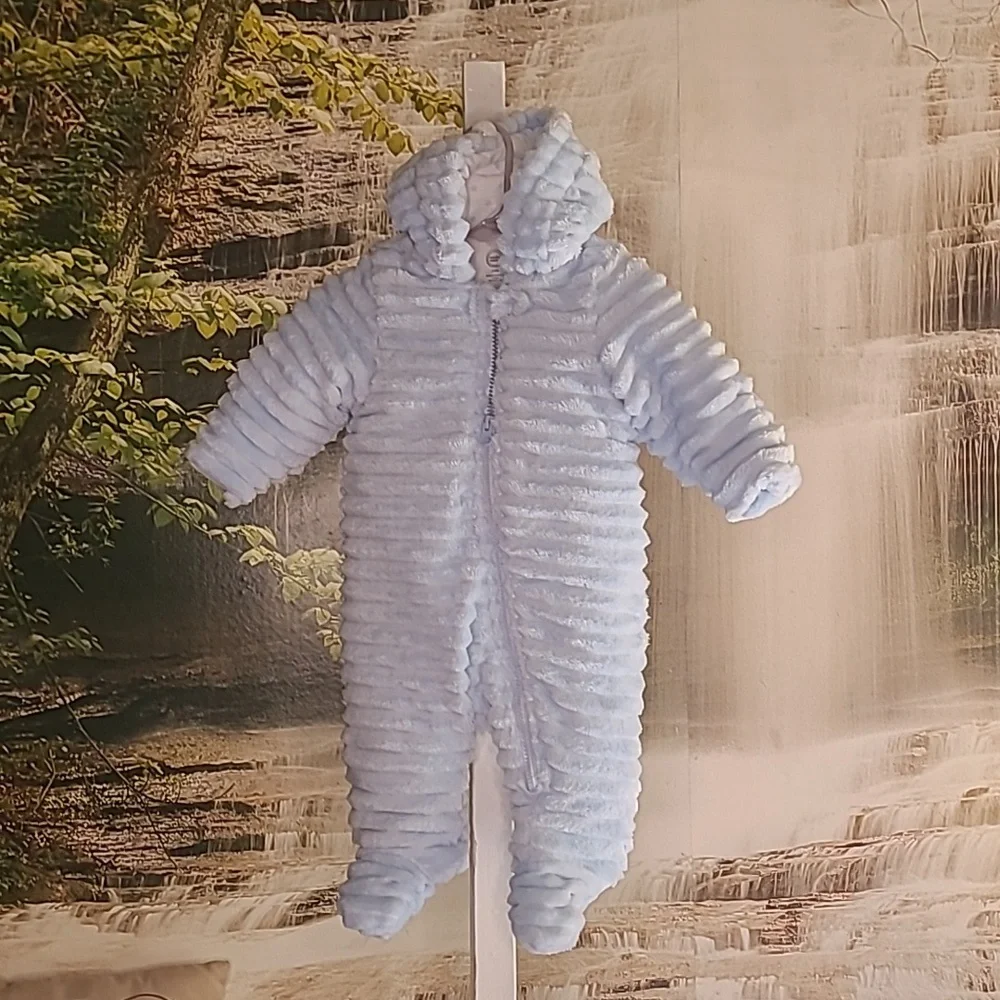 New! Wonder Nation baby blue 3-6 month zip up winter fleece onesie coat